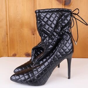 Anne Michelle Black Quilted Leather Pointed Toe Stiletto Ankle Boots Size 9